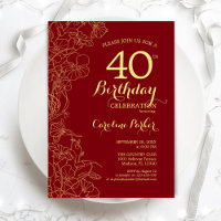 Red Gold Floral 40e fête d'anniversaire