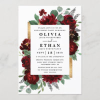Red Gold Floral Rustic Elegant Engagement Party