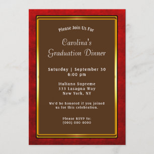 Invitation Red Gold Frame Dîner Brown Graduation