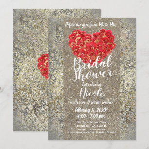 Invitation Red Gold Heart Glam Valentine Fête de l'mariée Par