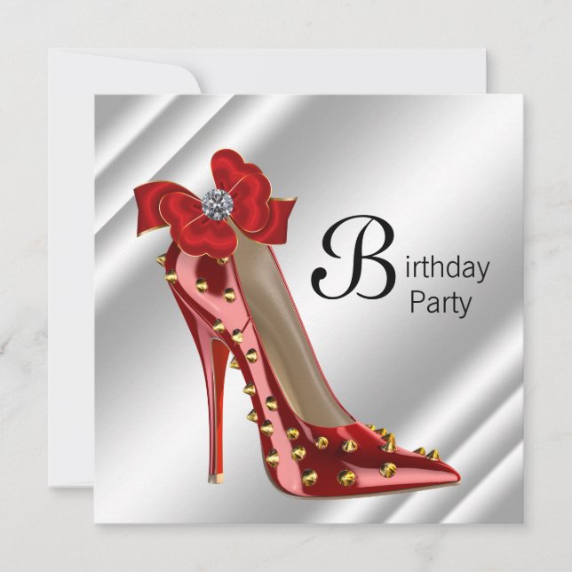 Invitation Red Gold High Heel Chaussure Anniversaire Fête Inv (Devant)