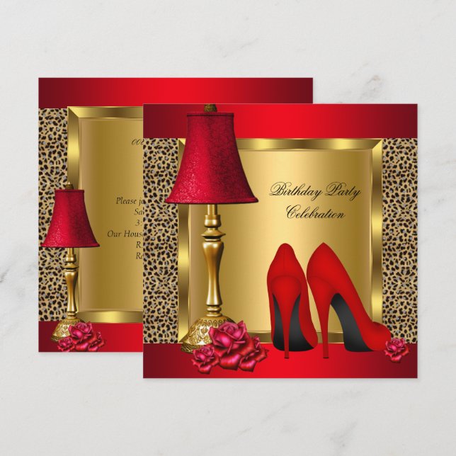 Invitation Red Gold High Heures Rose Wild Birthday Party (Devant / Derrière)