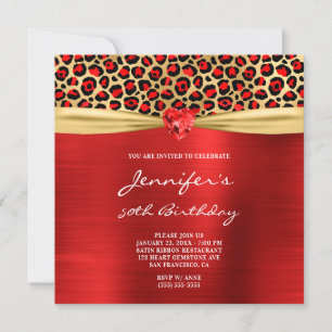 Invitation Red Gold Leopard Foil Gemstone Heart 50e anniversa