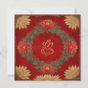 Invitation Red Gold Lotus Ganesh Dieu Mariage indien
