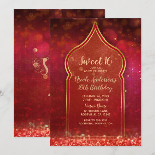 Invitation Red & Gold Marocain Arabian Nights Sweet 16 Party