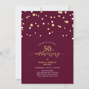 Invitation Red & Gold Modern 50e Mariage Anniversaire Party