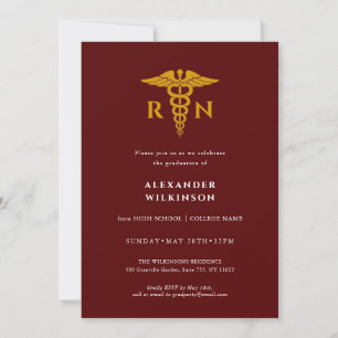Invitation Red Gold Modern Nurse School Graduation