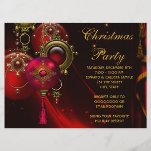 Invitation Red Gold Ornamals Corporate Christmas Party