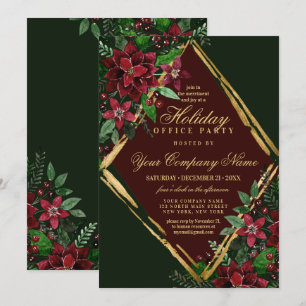Invitation Red Gold Poinsettia Floral Corporate Fête