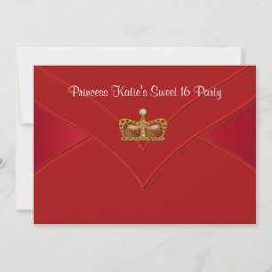 Invitation Red Gold Princess Sweet 16 Party