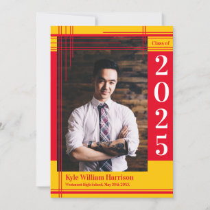 Invitation Red Gold School Couleur Graduation Photo Plaid