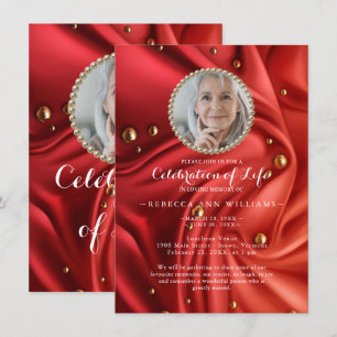 Invitation Red Gold Silky Photo Celebration of Life