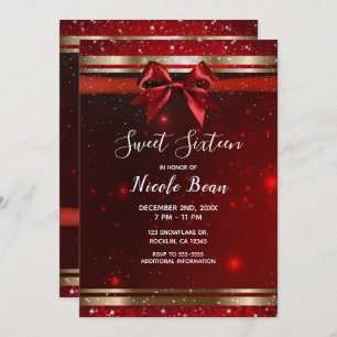 Invitation Red & Gold Sparkle Chic Bow Sweet 16