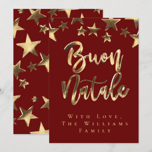 Invitation Red Gold Stars Buon Natale Italien Joyeux Noël