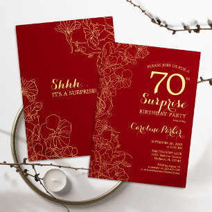 Invitation Red Gold Surprise 70e fête d'anniversaire