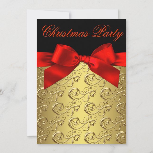 Invitation Red Gold Swirl Bow Corporate Christmas Party (Devant)