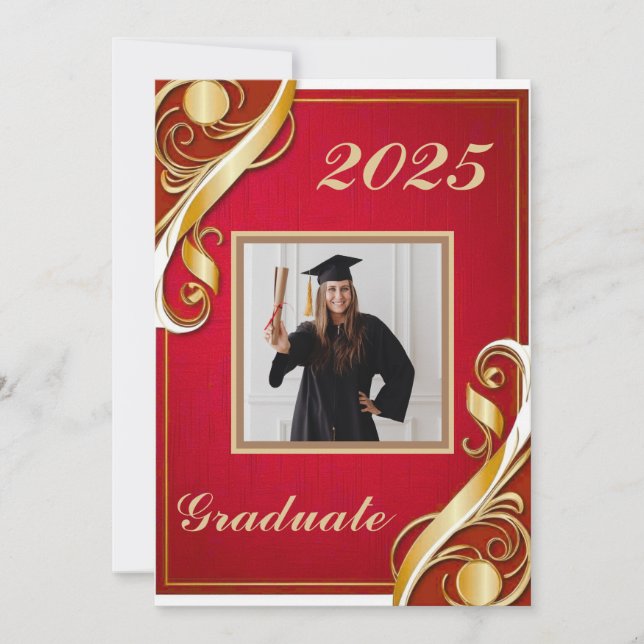 Invitation Red Gold White Graduation 2025 (Devant)