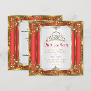 Invitation Red Gold White Pearl Princess Quinceanera