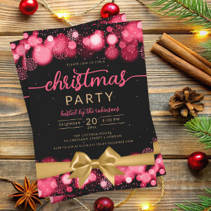 Invitation Red Gold Winter Wonderland Family Xmas Ribbon