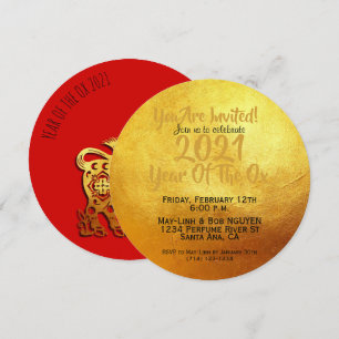 Invitation Red Golden Ox Papercut Chinese New Year 2021 RInv