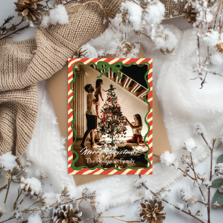 Invitation Red Green Christmas Family Photo Greeting Card