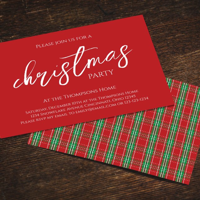Invitation Red Green Christmas Party Plaid Motif (Holiday party simple red and green plaid pattern party invitation. )