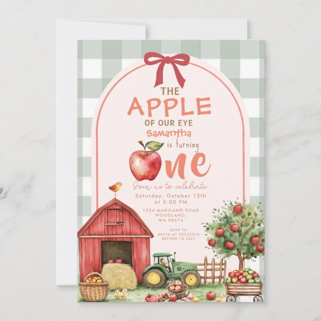Invitation Red Green En vichy Apple Watercolor (Devant)
