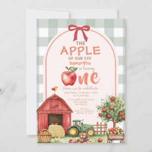 Invitation Red Green En vichy Apple Watercolor