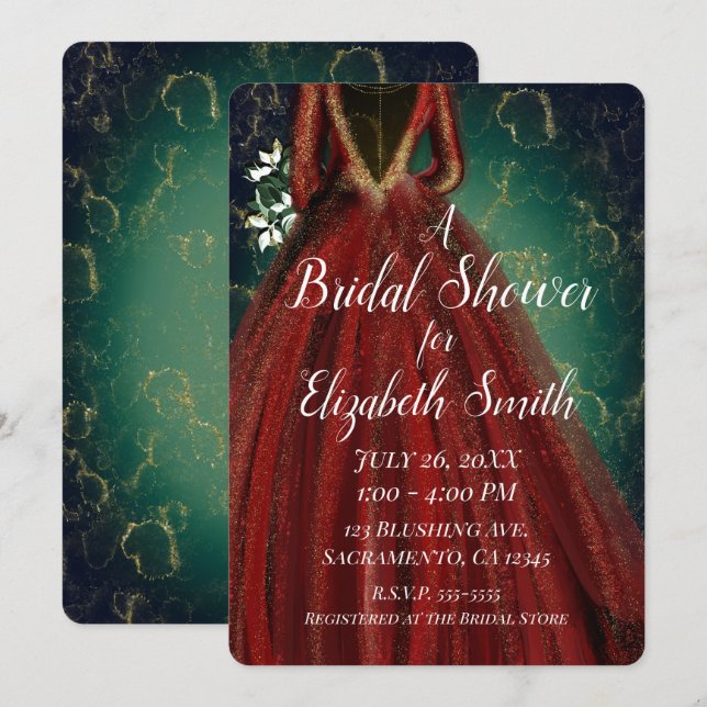 Invitation Red Green Gold Glam Vêtements de vacances Fête des (Devant / Derrière)