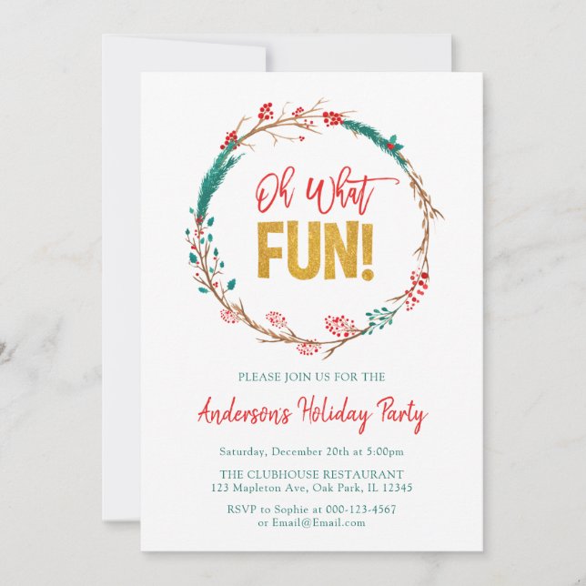 Invitation Red Green Gold Wath Oh Quelle fête de Noël amusant (Devant)