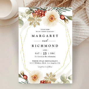 Invitation Red Green & Gold Wreath de Noël Mariage d'hiver