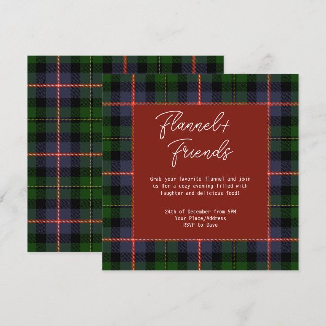 Invitation Red Green Tartan Flannel & Friends Christmas Party (Devant / Derrière)