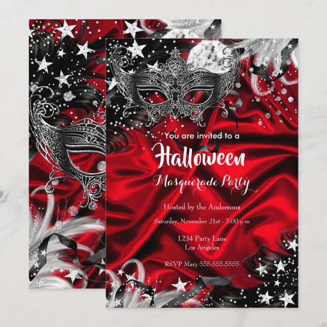 Invitation Red Halloween Magique Nuit Masquerade Party (Devant / Derrière)
