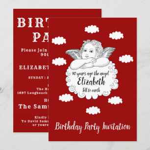 Invitation Red Happy 90th Birthday Angel