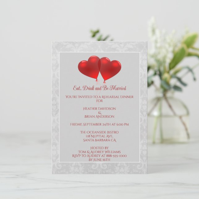 Invitation Red Heart Balloons Rehearsal Dinvitation Invitatio (Debout devant)