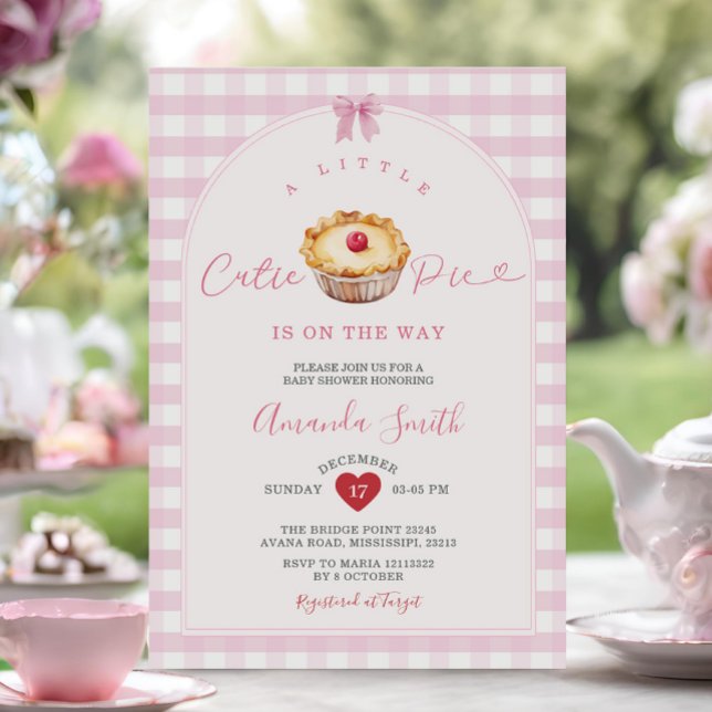Invitation Red Heart Cutie Pie Pink En vichy Baby shower (Créateur téléchargé)