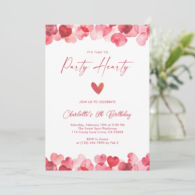 Invitation Red Heart Party Hearty Birthday (Debout devant)