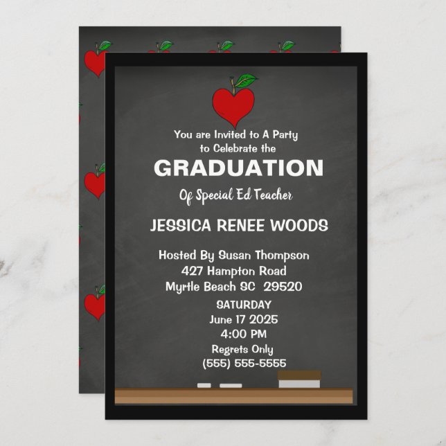 Invitation Red Heart Special Ed Enseignant Graduation Invitat (Devant / Derrière)