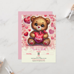 Invitation Red Heart Valentine Teddy Bear Baby shower