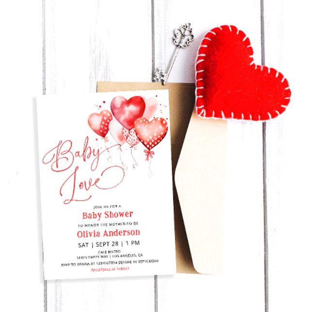Invitation Red Hearts Baby Love Le Baby shower de Valentine (Créateur téléchargé)
