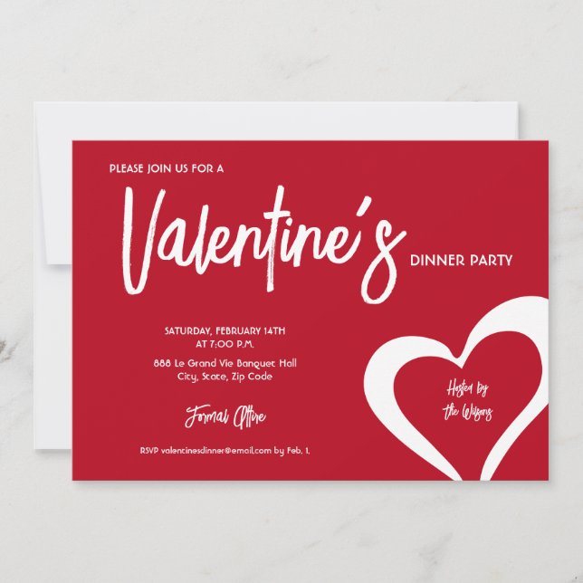 Invitation Red Hearts Script moderne Valentine's Dinner party (Devant)