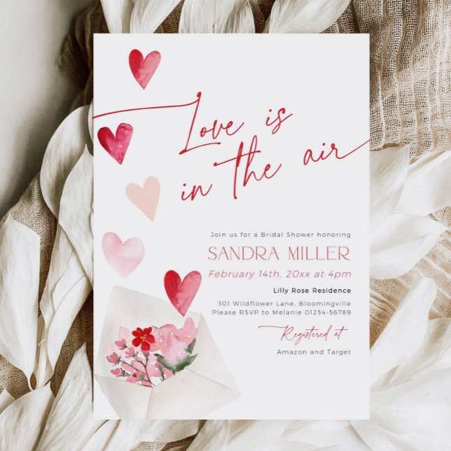 Invitation Red Hearts Valentine Bridal Shower Love in the Air (Créateur téléchargé)
