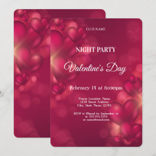 Invitation Red Hearts Valentine's Day Night Party