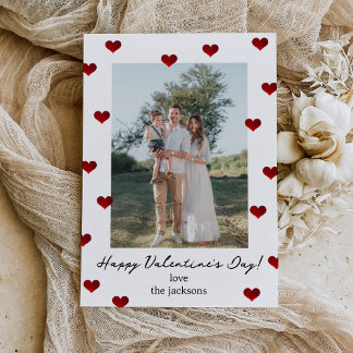 Invitation Red Hearts Valentine's Day Photo Holiday Card