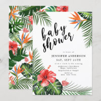 Red Hibiscus Palm Feuille Baby shower tropical