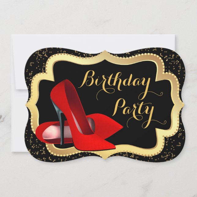 Invitation Red High talon Noir et or fête d'anniversaire (Devant)