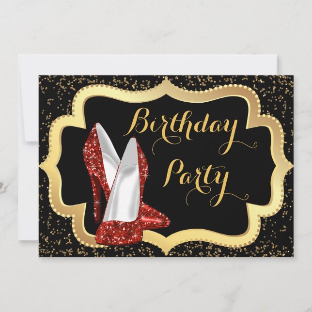 Invitation Red High talon Noir et or fête d'anniversaire (Devant)