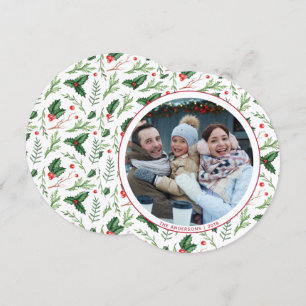 Invitation Red Holly Feuille Noël Famille de photos Vacances