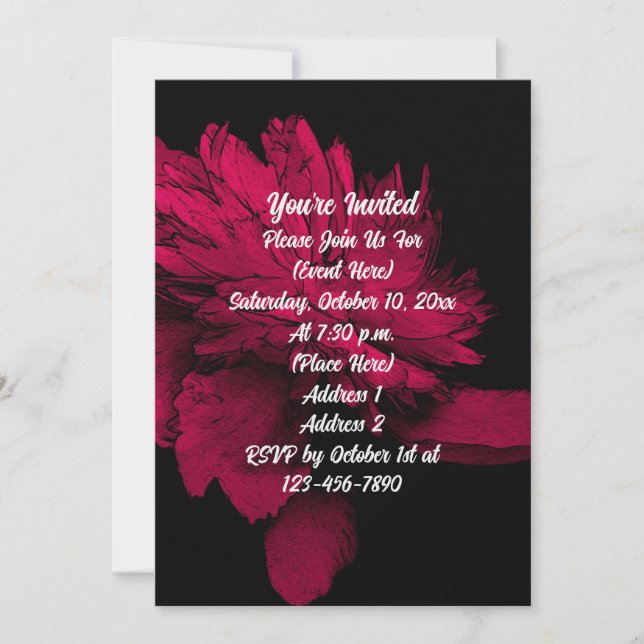 Invitation Red Hot Peony On Black Floral Party (Devant)