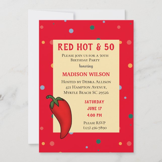 Invitation Red Hot Pepper 50th Birthday Party (Devant)